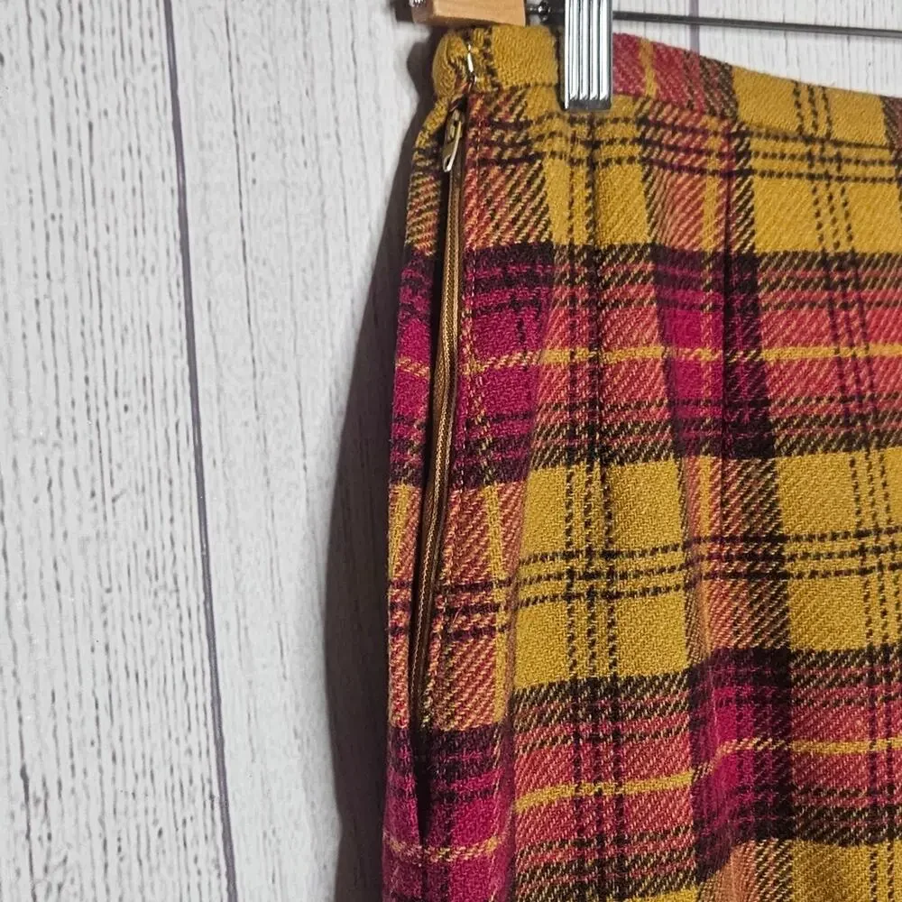 VTG 60s Jantzen Pink & Yellow Plaid Wool Skirt